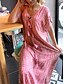 cheap Casual Dresses-Women&#039;s A Line Dress Maxi long Dress Pink Short Sleeve Print Ruched Print Spring Summer V Neck Casual Sexy 2022 S M L XL XXL 3XL