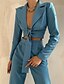 cheap Two Piece Set-Women&#039;s Streetwear Plain Daily Wear Office Two Piece Set Shirt Collar Pant Crop Top Blazer Office Suit Lace up Tops