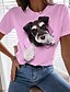 cheap Tees &amp; T Shirts-Women&#039;s T shirt Tee Blue Purple Pink Print Dog 3D Casual Weekend Short Sleeve Round Neck Basic Regular 3D Printed Painting S