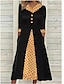 cheap Print Dresses-Women&#039;s Casual Dress Swing Dress Polka Dot Dress Midi Dress Black Yellow 3/4 Length Sleeve Polka Dot Patchwork Summer Spring V Neck Fashion Vacation 2023 S M L XL XXL 3XL