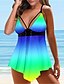 cheap Tankinis-Women&#039;s Swimwear Tankini 2 Piece Plus Size Swimsuit Stripes / Ripples Open Back Printing for Big Busts Green Blue Yellow Royal Blue Strap Camisole Bathing Suits Vacation Fashion New / Modern