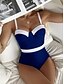 cheap One-Pieces-Women&#039;s Swimwear One Piece Monokini Bathing Suits Normal Swimsuit Striped Open Back Splice Black Blue Red Brown Strap Bathing Suits Vacation Fashion Sexy / Modern / New / Padded Bras