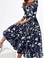 cheap Casual Dresses-Women&#039;s A Line Dress Midi Dress Black Dusty Blue 3/4 Length Sleeve Floral Ruched Print Spring Summer Crew Neck Elegant Casual Vintage 2022 S M L XL XXL 3XL