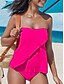 cheap Tankinis-Women&#039;s Swimwear Tankini 2 Piece Plus Size Swimsuit Backless 2 Piece for Big Busts Solid Color Pure Color Light Blue Black Blue Fuchsia Red Bandeau Strapless Bathing Suits New Beach Wear Simple