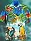 tanie Koszule hawajskie-Męskie Koszula Letnia koszula Koszula hawajska Graficzny Zwierzę Hawajskie Aloha Wzór Wieczorne Morski Niebieski Ciemnozielony Pomarańczowy Brązowy Nadruk Na zewnątrz Ulica Krótki rękaw 3D Przycisk w