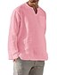 abordables camisas casuales de los hombres-Hombre camisa de lino Camisa casual Color sólido Escote en Pico Negro Blanco Rosa Rojo Azul Marino Exterior Calle Manga Larga Ropa Clásico Cómodo