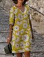 cheap Print Dresses-Women&#039;s Shift Dress Midi Dress Yellow Red Blue Half Sleeve Print Print Summer Spring V Neck Hot Loose Fit 2023 S M L XL XXL 3XL 4XL 5XL