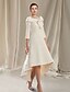 cheap Mother of the Bride Dresses-A-Line Mother of the Bride Dress Elegant Bateau Neck Asymmetrical Knee Length Stretch Fabric 3/4 Length Sleeve with Lace Bow(s) 2022