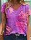 cheap Blouses &amp; Shirts-Women&#039;s Blouse T shirt Tee V Neck Print Daily Modern Multi Color Funny T-shirt Sleeve V Neck Summer Regular pea green Green Blue Purple
