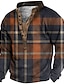 cheap Graphic Sweatshirts-Men&#039;s Sweatshirt Pullover Designer Basic Casual Graphic Tartan Print Plus Size Henley Collar Sports &amp; Outdoor Casual Daily Long Sleeve Clothing Clothes Regular Fit Brown