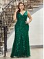 cheap Wedding Guest Dresses-Mermaid Dress Sparkle Red Green Dress Prom Formal Evening Valentine‘s Day Dress V Neck V Back Sleeveless Floor Length Tulle with Sequin Appliques 2024