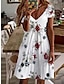 abordables Robes à motifs-robe décontractée pour femmes robe à fleurs robe midi blanc à manches courtes imprimé floral printemps été col en v basique quotidien week-end robe d&#039;été 2023 s m l xl xxl 3xl