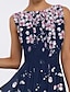 cheap Print Dresses-Women&#039;s Casual Dress Swing Dress Midi Dress Navy Blue Sleeveless Floral Print Summer Spring Crew Neck Elegant 2023 S M L XL XXL