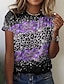 preiswerte T-Shirts-Damen T Shirt Rosa Blau Purpur Bedruckt Leopard Blumen Casual Festtage Kurzarm Rundhalsausschnitt Basic Standard Blume Schmetterling Farbe S