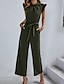 cheap Jumpsuits &amp; Rompers-Women&#039;s Jumpsuit Solid Color Lace up Ruffle Elegant Turtleneck Party Going out Short Sleeve Regular Fit Black Pink Army Green S M L Spring
