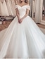 cheap Luxury Wedding Dresses-Ball Gown Wedding Dresses Off Shoulder Court Train Tulle Short Sleeve Formal Sexy Luxurious Sparkle &amp; Shine with Pleats Sequin 2022