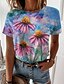 cheap Women&#039;s T-shirts-Women&#039;s Floral 3D Printed Design T shirt Floral Graphic Print Round Neck Basic Tops Blue