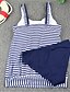 cheap Tankinis-Women&#039;s Swimwear Tankini 2 Piece Plus Size Swimsuit Striped Geometric Open Back Printing for Big Busts White Black Blue Scoop Neck Camisole Bathing Suits Vacation Fashion New / Modern / Padded Bras