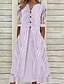 cheap Casual Dresses-Women&#039;s A Line Dress Midi Dress Blue Purple Pink Dusty Rose Short Sleeve Striped Mesh Pocket Button Spring Summer V Neck Stylish Casual Loose 2022 S M L XL XXL / Print