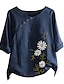 cheap Women&#039;s Blouses &amp; Shirts-Women&#039;s Shirt Blouse Floral Button Daily Date Vacation Casual Comfortable Short Sleeve Crew Neck Wine Summer Spring