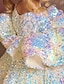 cheap Girls&#039; Dresses-Kids Little Girls&#039; Dress Sequin A Line Dress Wedding Performance Ruched Sparkle Rainbow Knee-length Long Sleeve Princess Sweet Dresses Fall Spring Regular Fit 3-12 Years