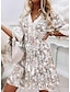 cheap Print Dresses-Women&#039;s Casual Dress Ethnic Dress Summer Dress Mini Dress White 3/4 Length Sleeve Floral Lace Summer Spring V Neck Fashion Vacation Loose Fit 2023 S M L XL XXL 3XL