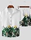 cheap Men&#039;s Printed Shirts-Men&#039;s Shirt Suits Set Color Block Coconut Tree Forest Button Down Collar Casual Daily Color Block Patchwork Short Sleeve Tops Simple Classic Streetwear Comfortable White / Summer