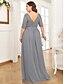 cheap Wedding Guest Dresses-A-Line Plus Size Wedding Guest Formal Evening Valentine&#039;s Day Dress Illusion Neck Half Sleeve Floor Length Nylon with Sash / Ribbon Lace Insert 2022