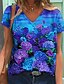 cheap Best Selling Tops-Women&#039;s T shirt Floral Theme 3D Printed Painting Floral 3D V Neck Print Basic Tops Purple