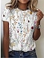 billige T-skjorter til kvinner-Dame T skjorte Blomstret Avslappet Daglig Ferie Lapper Trykt mønster Hvit Kortermet Grunnleggende Rund hals