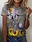 cheap Women&#039;s T-shirts-Women&#039;s Floral 3D Printed Design T shirt Graphic 3D Sunflower Print Round Neck Basic Vintage Tops Gray