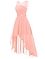 cheap Wedding Guest Dresses-A-Line Cocktail Dresses Elegant Dress Wedding Guest Party Wear Asymmetrical Sleeveless Jewel Neck Chiffon with Pleats Lace Insert Pure Color 2024