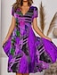cheap Dresses-Women&#039;s Midi Dress A Line Dress Purple Orange Yellow Short Sleeve Print Print V Neck Spring Summer Casual Modern 2022 S M L XL XXL 3XL