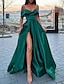 cheap Prom Dresses-A-Line Evening Gown Celebrity Dress Red Green Dress Prom Floor Length Short Sleeve V Neck Fall Wedding Guest Satin with Slit 2024
