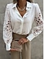 cheap Blouses &amp; Shirts-Women&#039;s Plain Daily Weekend Long Sleeve Blouse Shirt Shirt Collar Cut Out Lace Button Casual Streetwear Tops White Black S