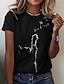 cheap Tees &amp; T Shirts-Women&#039;s T shirt Tee Black Print Cat Dandelion Casual Weekend Short Sleeve Round Neck Basic Regular 3D Cat Painting S