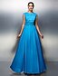 cheap Evening Dresses-Sheath / Column Elegant Dress Prom Formal Evening Floor Length Sleeveless Jewel Neck Chiffon V Back with Ruched Beading 2024