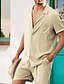 billiga Basic skjortor för män-Herr linneskjorta Linneskjorta i bomull Vit bomullsskjorta 2 delar Skjorta set Sommarskjorta Slät Utomhus Gata Svart Vit Armégrön Beige Kortärmad Nedvikt Sommar Kläder Button-Down