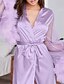 cheap Women&#039;s Robes-Women&#039;s Pajamas Robes Gown Bathrobes Nighty 1 PCS Pure Color Fashion Comfort Satin Home Daily Bed Satin Breathable Gift V Wire Long Sleeve Feather Spring Summer Black Purple