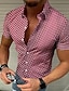 cheap Men&#039;s Casual Shirts-Men&#039;s Shirt Print Lattice Turndown Casual Print Short Sleeve Tops Beach White Black Red / Summer