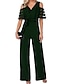cheap Women&#039;s Jumpsuits-Women&#039;s Jumpsuit Solid Color Mesh Casual V Neck Casual Daily Half Sleeve Regular Fit Black Wine Army Green S M L Spring