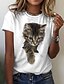 cheap Tees &amp; T Shirts-Women&#039;s T shirt Tee Pink Yellow Navy Blue Print Cat 3D Casual Weekend Short Sleeve Round Neck Basic Cotton Regular 3D Cat Painting S