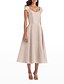 cheap Wedding Guest Dresses-A-Line Minimalist Elegant Wedding Guest Engagement Dress Scoop Neck Short Sleeve Tea Length Italy Satin with Draping 2022