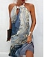 cheap Casual Dresses-Women&#039;s A Line Dress Short Mini Dress Gray Sleeveless Print Color Block Sequins Ruched Print Spring Summer Halter Neck Casual Classic 2022 S M L XL XXL 3XL