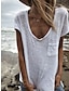 billige T-skjorter til kvinner-Dame T skjorte عادي Avslappet Helg Lomme Hvit Kortermet Grunnleggende V-hals