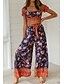cheap Two Piece Set-Women&#039;s Streetwear Floral Casual Holiday Two Piece Set Square Neck Pant Maxi Skirt Crop Top Blouse Pants Sets Ruffle Print Tops