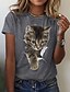 preiswerte T-Shirts-Damen T Shirt Schwarz Weiß Gelb Bedruckt Katze 3D Casual Wochenende Kurzarm Rundhalsausschnitt Basic Baumwolle Standard 3D Cat Farbe S