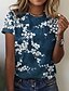 preiswerte T-Shirts-Damen T Shirt Gelb Rosa Blau Bedruckt Blumen Casual Festtage Kurzarm Rundhalsausschnitt Basic Standard Blume Farbe S