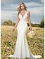 cheap Wedding Dresses-Mermaid / Trumpet Wedding Dresses V Neck Court Train Lace Stretch Fabric Country Romantic with Appliques 2022