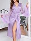 cheap Women&#039;s Robes-Women&#039;s Pajamas Robes Gown Bathrobes Nighty 1 PCS Pure Color Fashion Comfort Satin Home Daily Bed Satin Breathable Gift V Wire Long Sleeve Feather Spring Summer Black Purple